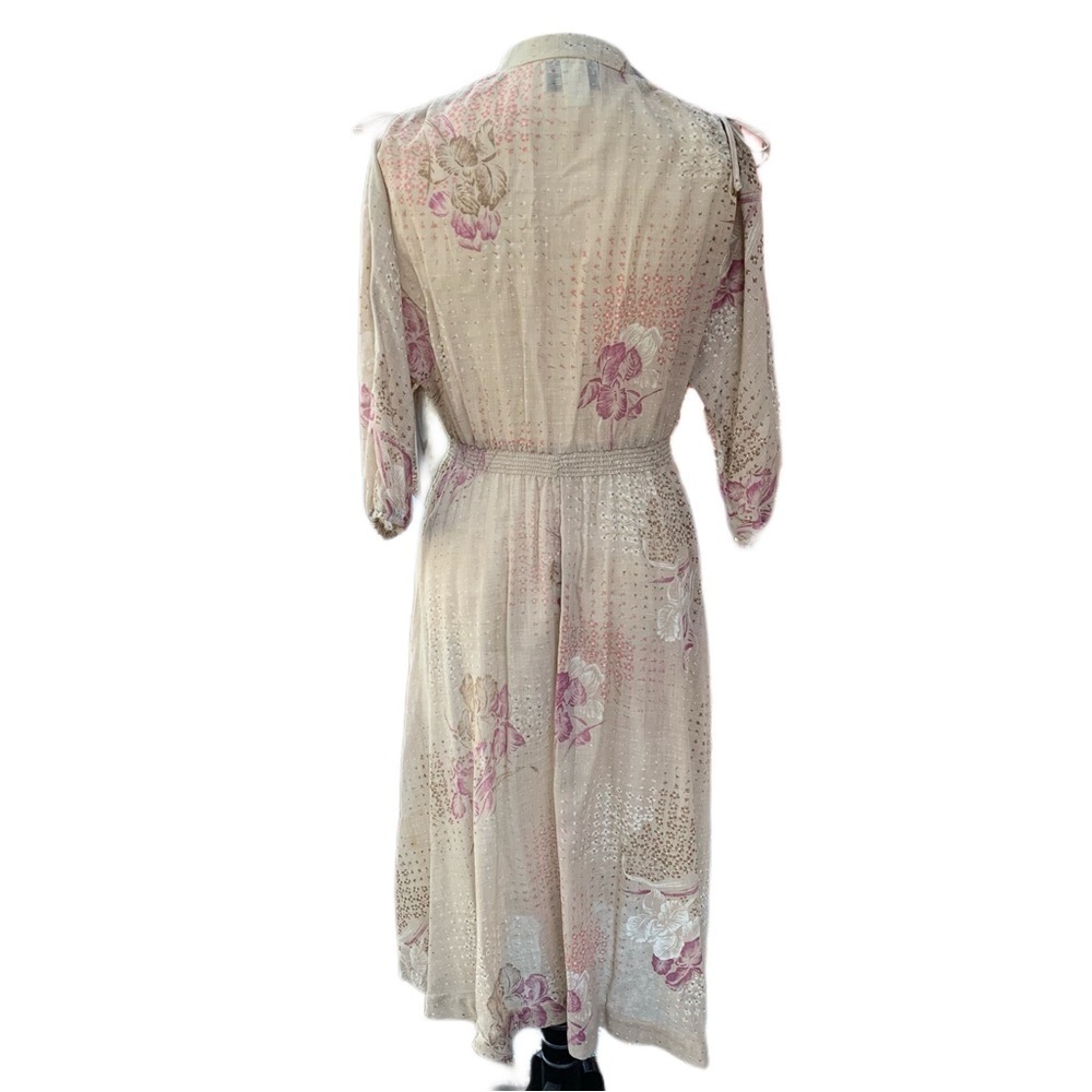 Vintage Melissa Lane Sheer Floral Modest Pleated Midi Dress 8 | Cottage Prairie - Picture 4 of 11